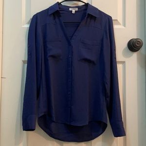 Express navy blue button down blouse size XS